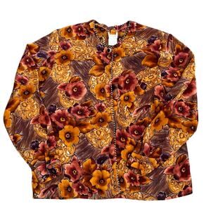 Christie & Jill Orange Fall Floral Blouse Large
